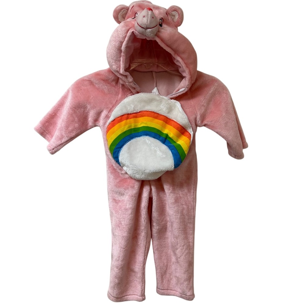 Vtg Care Bears Cheer Bear Pink Plush Hooded Costume Jumpsuit 2004 1-2 Years